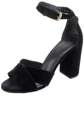 Maje Deep Blue Velvet Ankle-Strap Block Heel Sandals